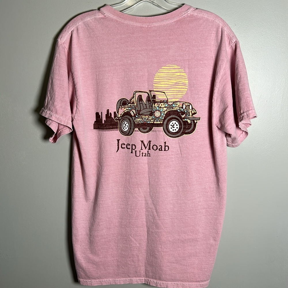 Jeep Moab Utah Women’s Pink Front & Back Landscape Graphic Gildan T-Shirt Sz Med